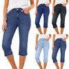 Women High Waist Straight Leg Roll-Up Skinny Cuffed Cropped Pant Denim  Jeans