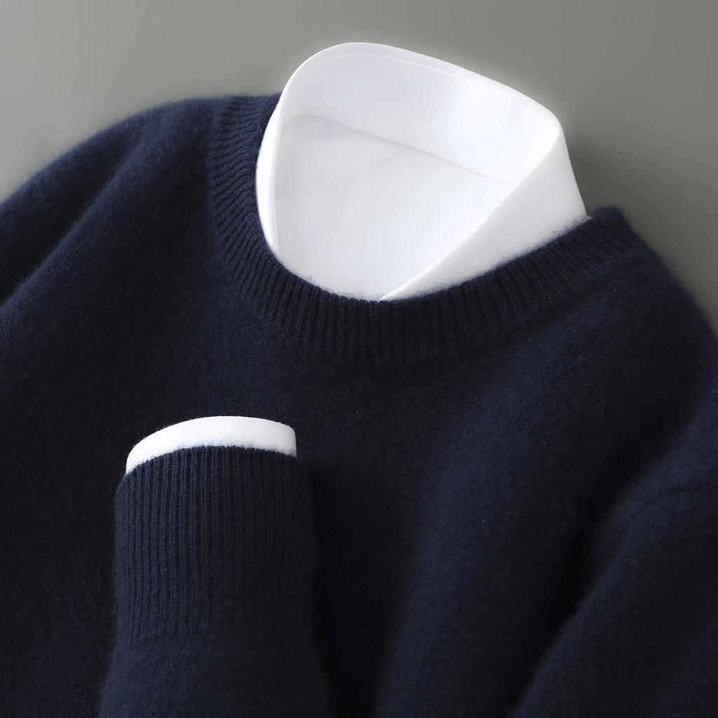 Men's Pure Wool Half-High Collar Thick Business Pullover Sweater - Loose Knit Base Layer