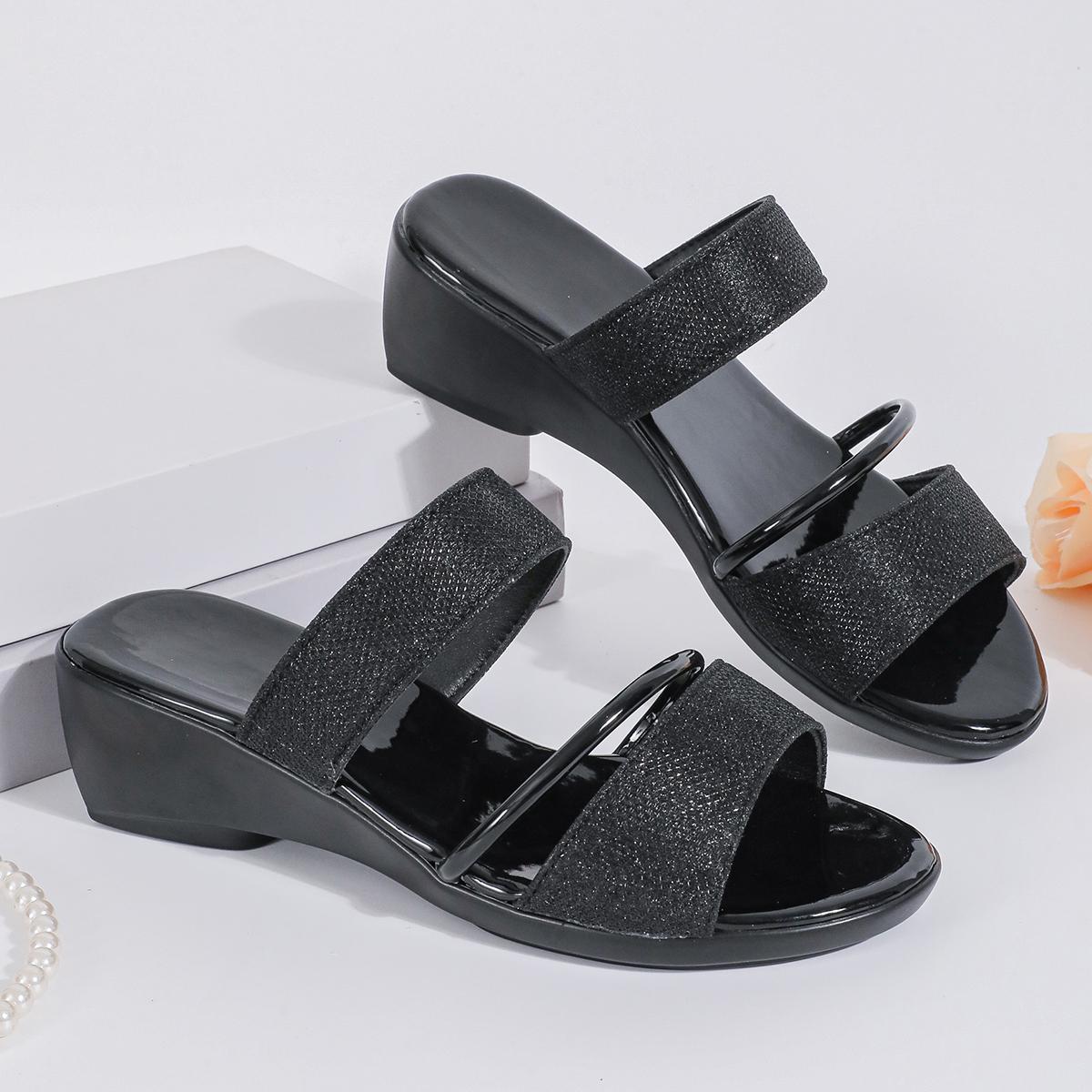 

Модные современные тапочки женские на платформе с блочным каблуком шлепанцы женские 2024 новые туфли на высоком каблуке женские летние туфли офисные женские сандалии 43 чёрный