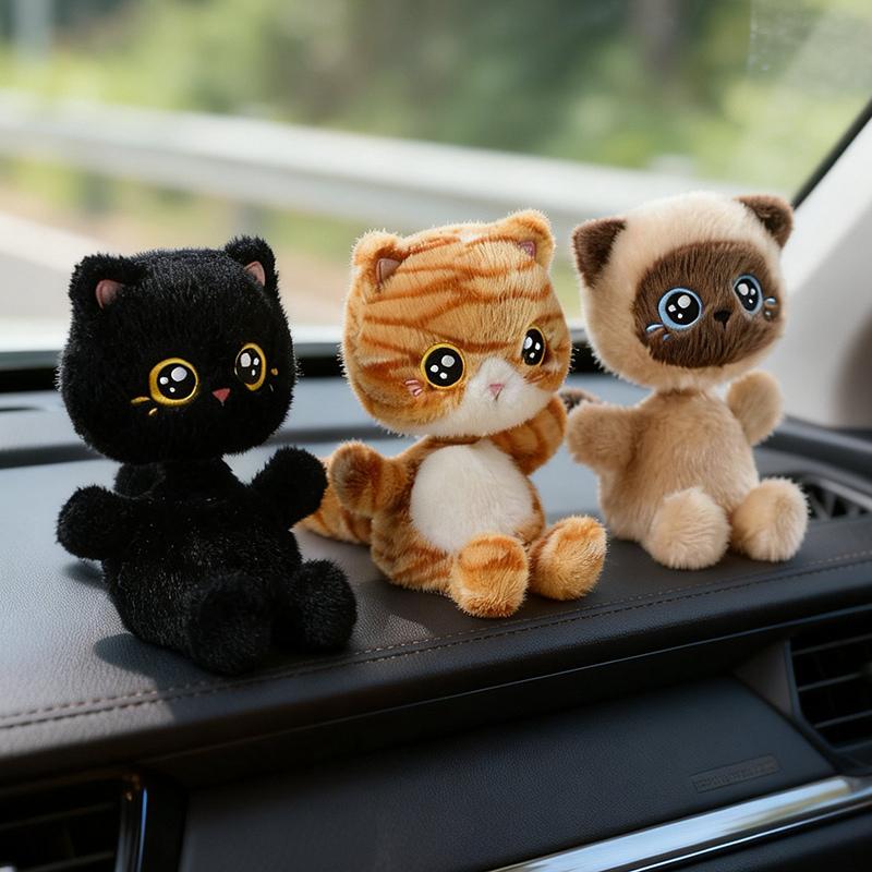 1Pc 20Cm Kawaii Shaking Head Cats Plush Toy Cute Sitting Black Cat Siamese Cat Plushie Doll Room Car Decorations Gift