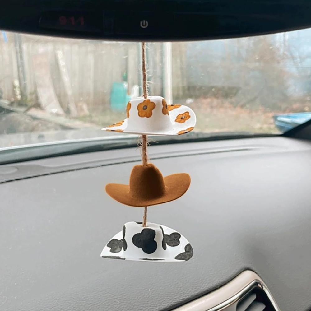

New 1 set Cowboy Hat Car Charm Rear View Mirror Decorations Accessories