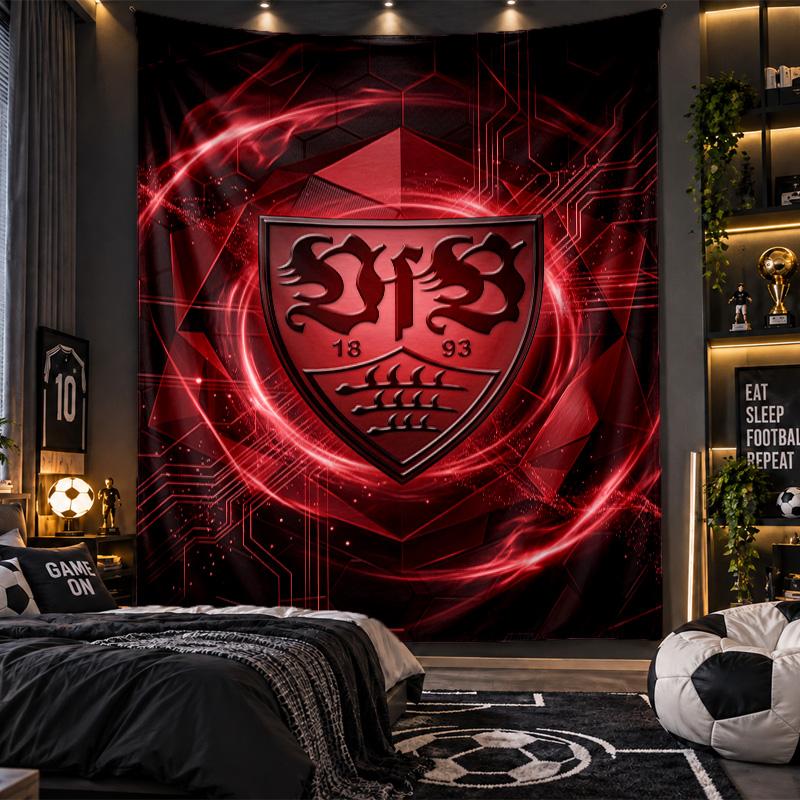 Wall Hanging Tapestry VfB Stuttgart Football Print Cloth for Living Room Bedroom Home Decor