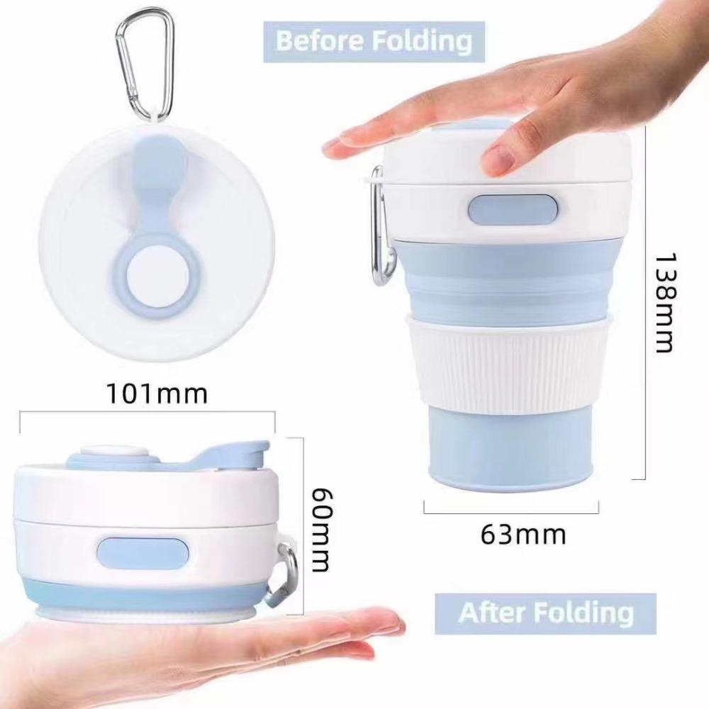 450ml Silicone Folding Straw Cup Space Saving High Temperature Resistant Retractable Cup with Buckle Leakproof Collapsible Cup