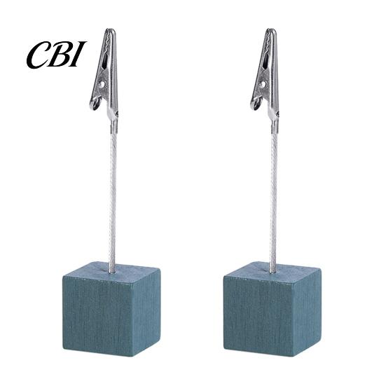 Thick And Thin Paper Clip 2 Pcs Wooden Cube Base Memo Holder with Clips, Mini Table Photo Postcard Number Stands for Name Cards, Photos, Memos,
