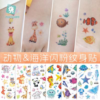Adesivi per tatuaggi a forma di animali marini con glitter impermeabili Ruikalong 2023 per bambini