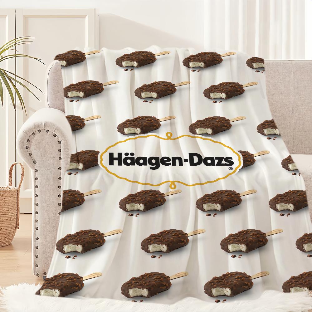 Manta de Pelúcia com Logo de Sorvete Tapete para Sofá de Sesta para Sala de Estar H-Haagen-s D-Dazs Quente Escritório Quarto Aniversário Casa Viagem Presentes para Crianças