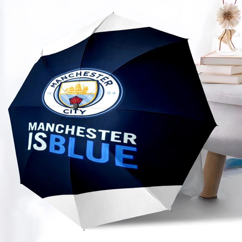 1pz Ombrello Automatico Robusto a 8 Stecche, Ombrello Manchester United Manchester City, Stampato Digitalmente, Ombrello Pieghevole per Uso Esterno in Movimento