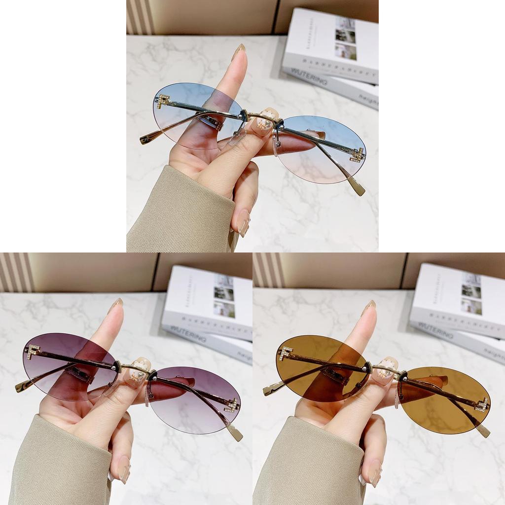 New Letter F Frameless Sunglasses With Rhinestone Elliptical Frame Uv400 For Fashion Outings