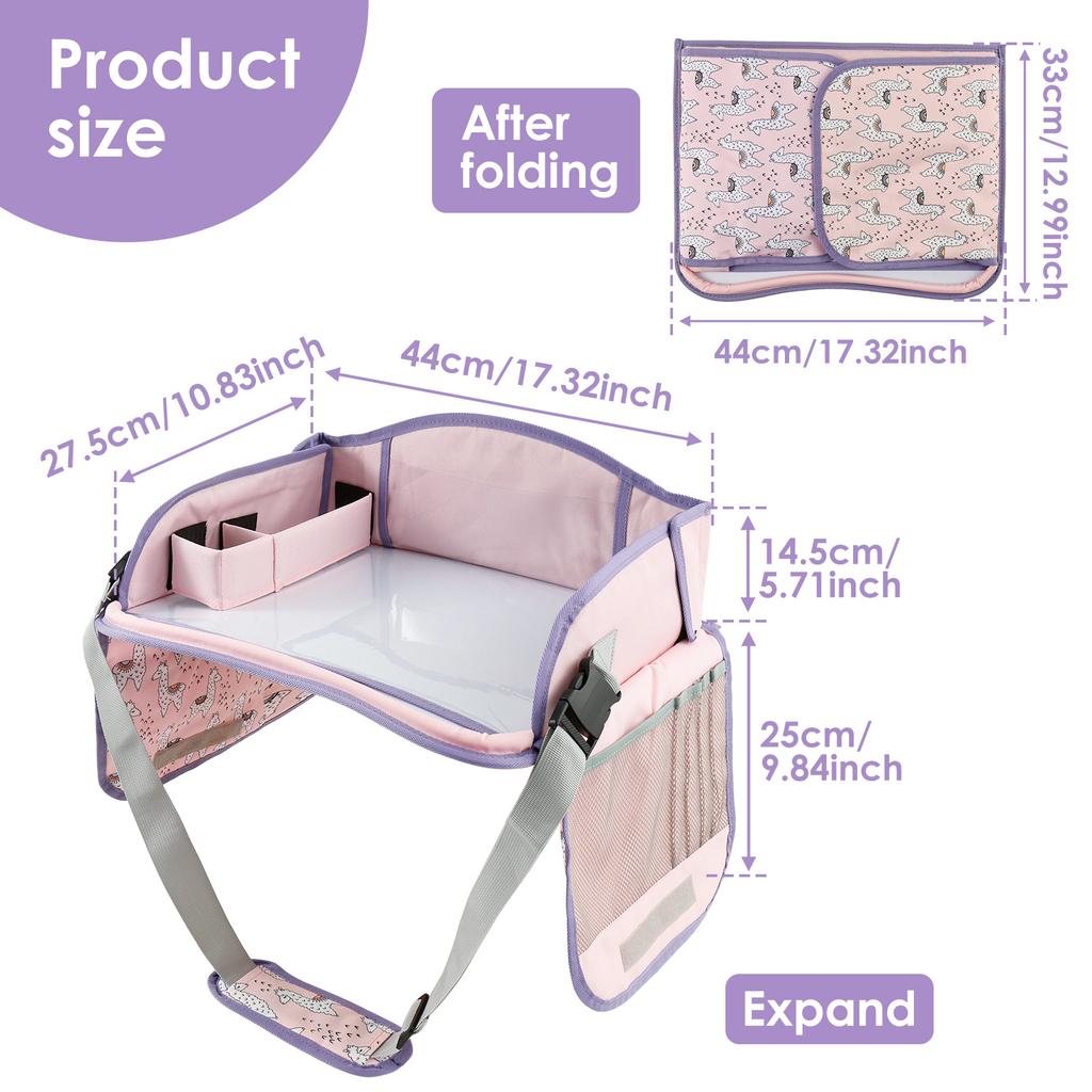 Carseat Table Tray for Kids Polyester Toddler Travel Lap Desk and Organizer with Padded Shoulder Strap Baby Safety Seat Fence
