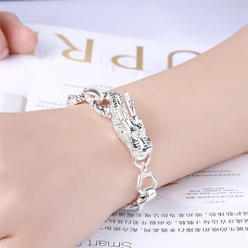 DOTEFFIL 925 Silver Dragon Cuff Bracelet For Man Women Charm Wedding Engagement Party Fashion Jewelry