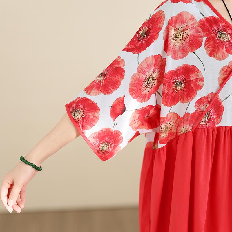 DIMANAF New 2026 Women Plus Size Summer Casual Floral Long Dress Cotton Loose Oversize Maxi Beach Sundress Elegant Vintage Lady Print