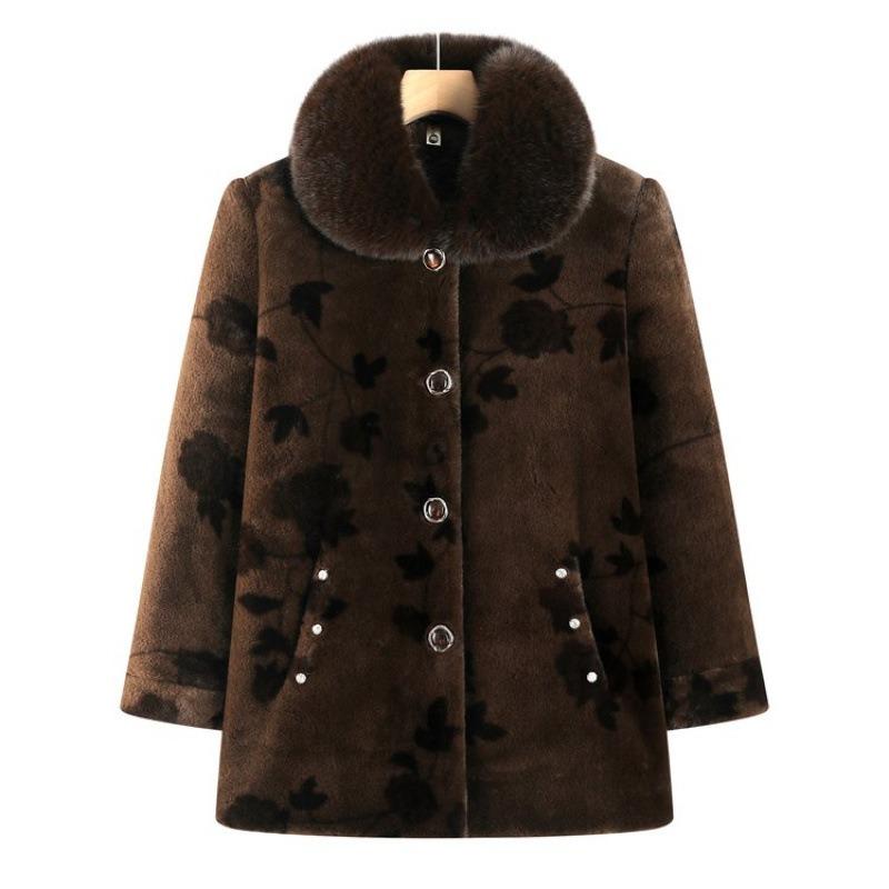 

Пальто для матери среднего возраста на осень и зиму, бархатное, одежда для бабушки, хлопковая одежда с меховым воротником, утепленная одежда для пожилых, зимняя одежда, одежда для пожилой женщины 6XL [Recommended 160-82.5kg] темно-коричневого