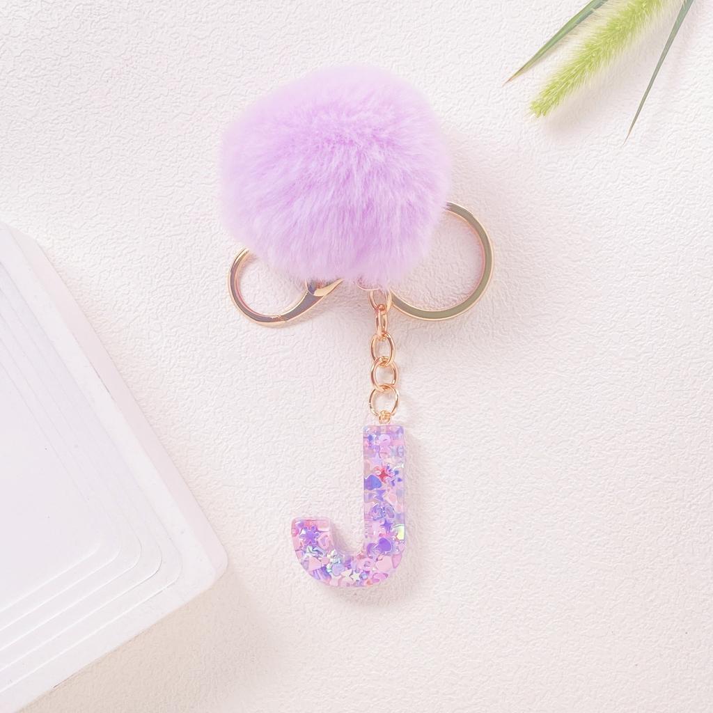 Hairball English 26 Letter Keychain Purple Resin Bag Key Chain Love Sequins Crystal Pendant
