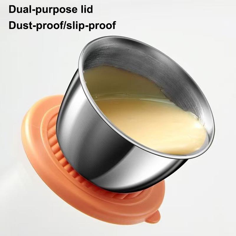 Recipiente para Molho e Tempero em Aço Inoxidável 304 50ml Copo para Molho Tampa de Silicone à Prova de Vazamento Prato para Molhar Salada Pequena Caixa de Armazenamento