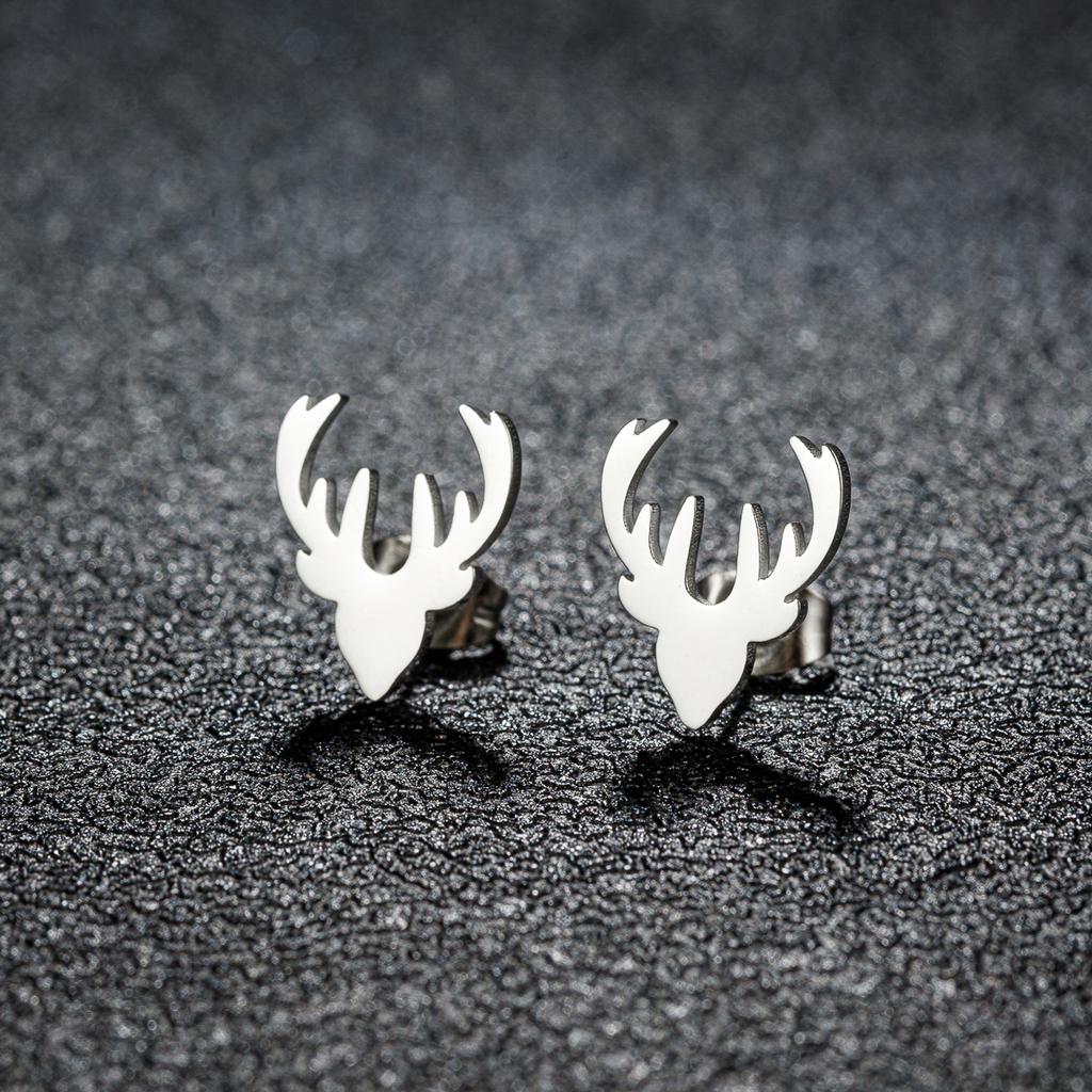 Christmas Tree Reindeer Pattern Earrings Women Student Teen New Year Gift Stainless Steel Cartilage Piercing Earring Zircon