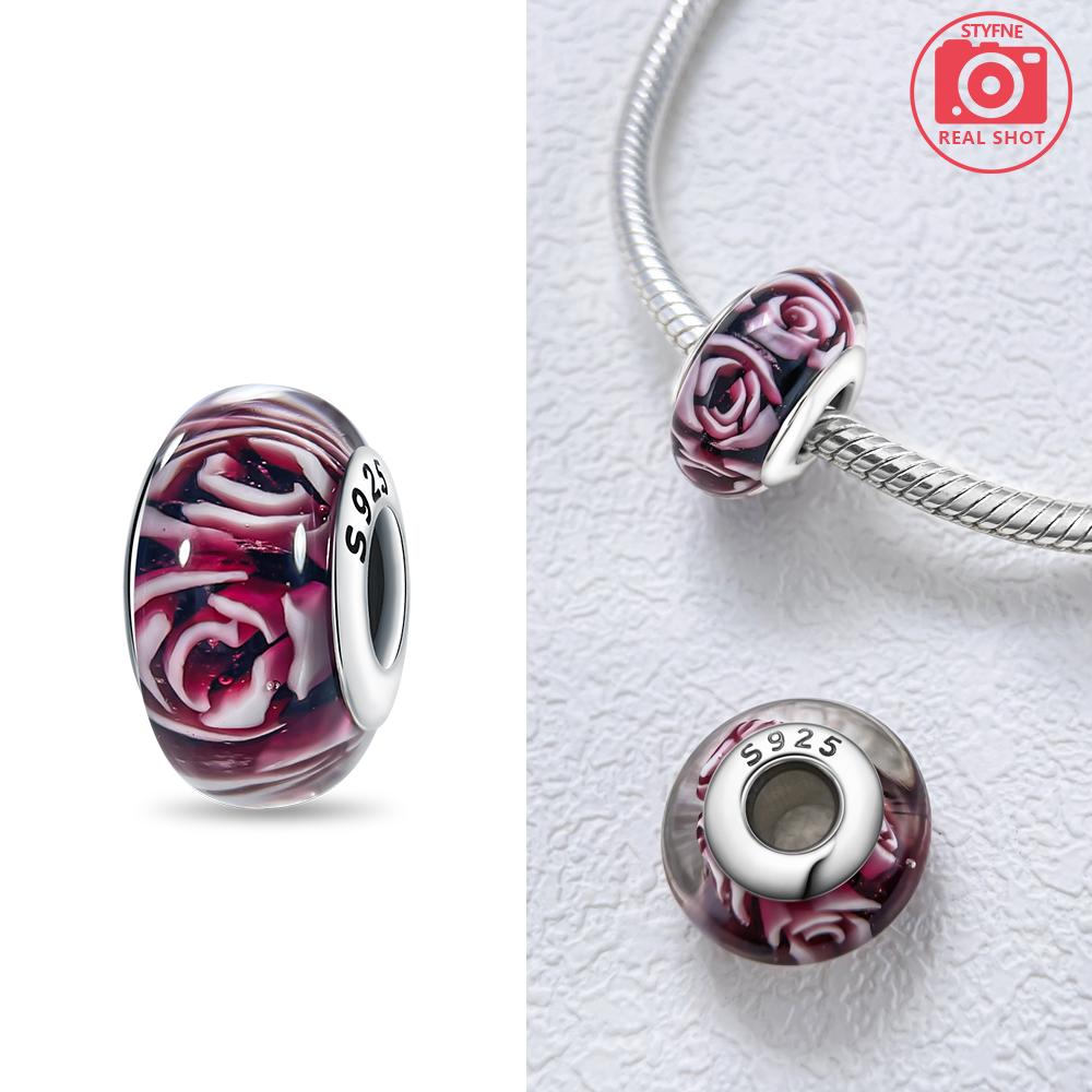 Authentic Certified Pink Glass Bead Blue Romantic Bead Charms Compatible With Bracelets Charm Bead Charms Copper Women Diy Jewellery Making