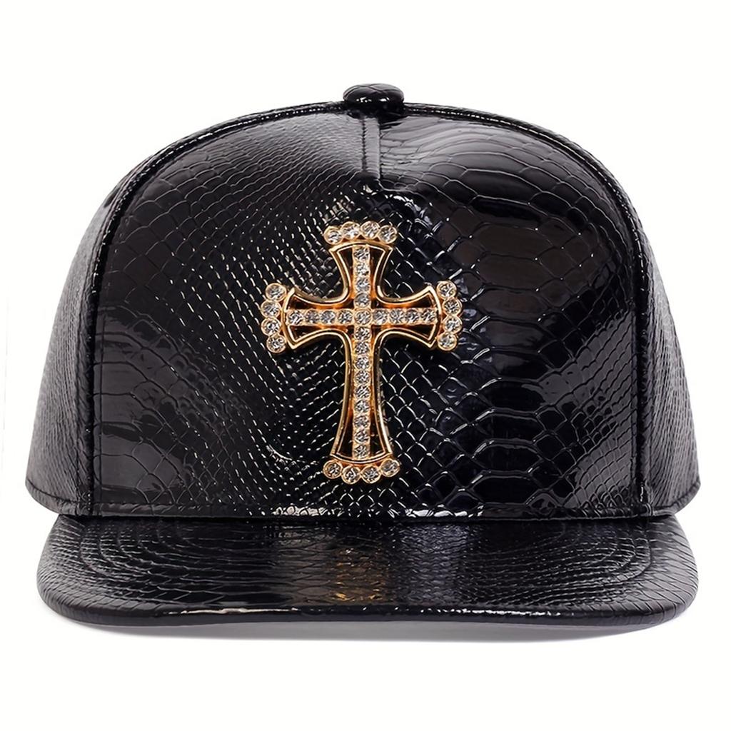 Unisex Cross Label Python Patterned Leather Hip-hop Hat Spring Autumn Outdoor Adjustable Baseball Sunscreen Cap