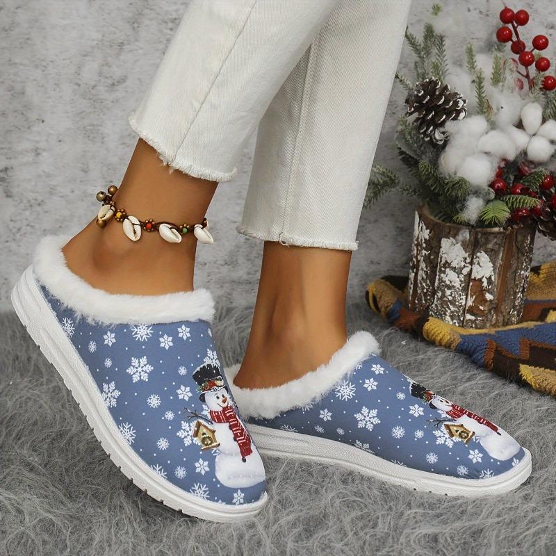 Women'S Winter Slippers Non-Slip TPR Sole Soft Indoor House Shoes with Snowman Design