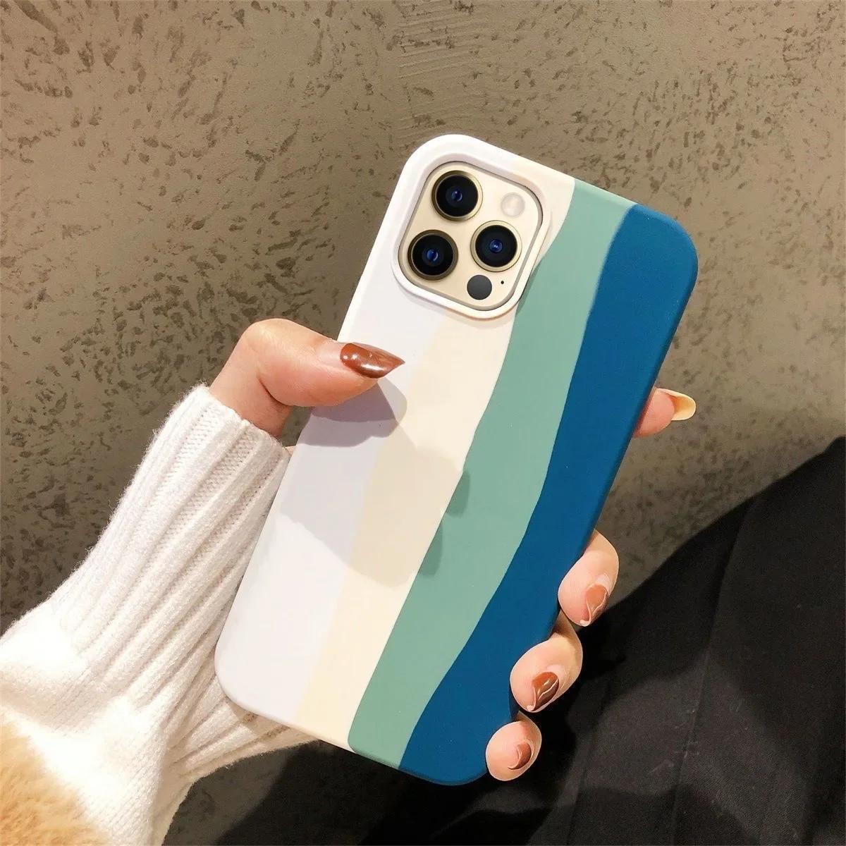 

Чехол Rainbow Liquid Silicone для iPhone 15 14 13 11 Pro Max для iPhone 12 X XR XS 8 7 Plus, защитный чехол с полным набором функций For iphone 15Pro Max зелёный
