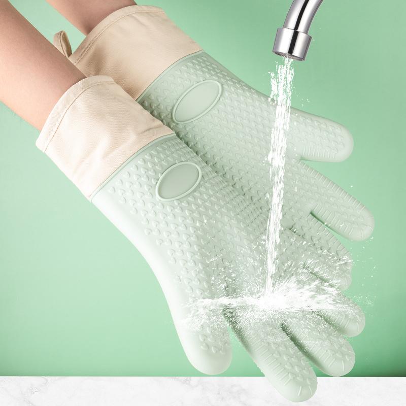 Five-Finger Extended Silicone Oven Microwave Gloves High Temperature Resistant Non-Slip Kitchen Baking Insulation Gloves