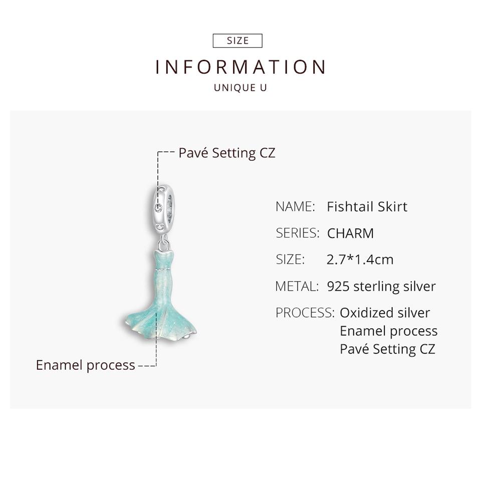 WOSTU Warm Fishtail Skirt Charm Fit Original Bracelets & Bangle 925 Sterling Silver CZ Fine Jewelry Make Gift
