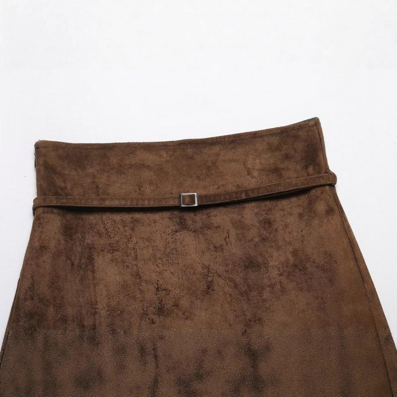 Womens Faux Suede High-Waist Short Skirt Shorts With Belt 8490950