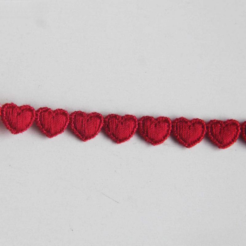 

F22 Japanese Mercerized Cotton Embroidery Lace Trim with Small Heart Design, 0.8cm Width, for Skirt Hem Decoration and DIY Clothing.