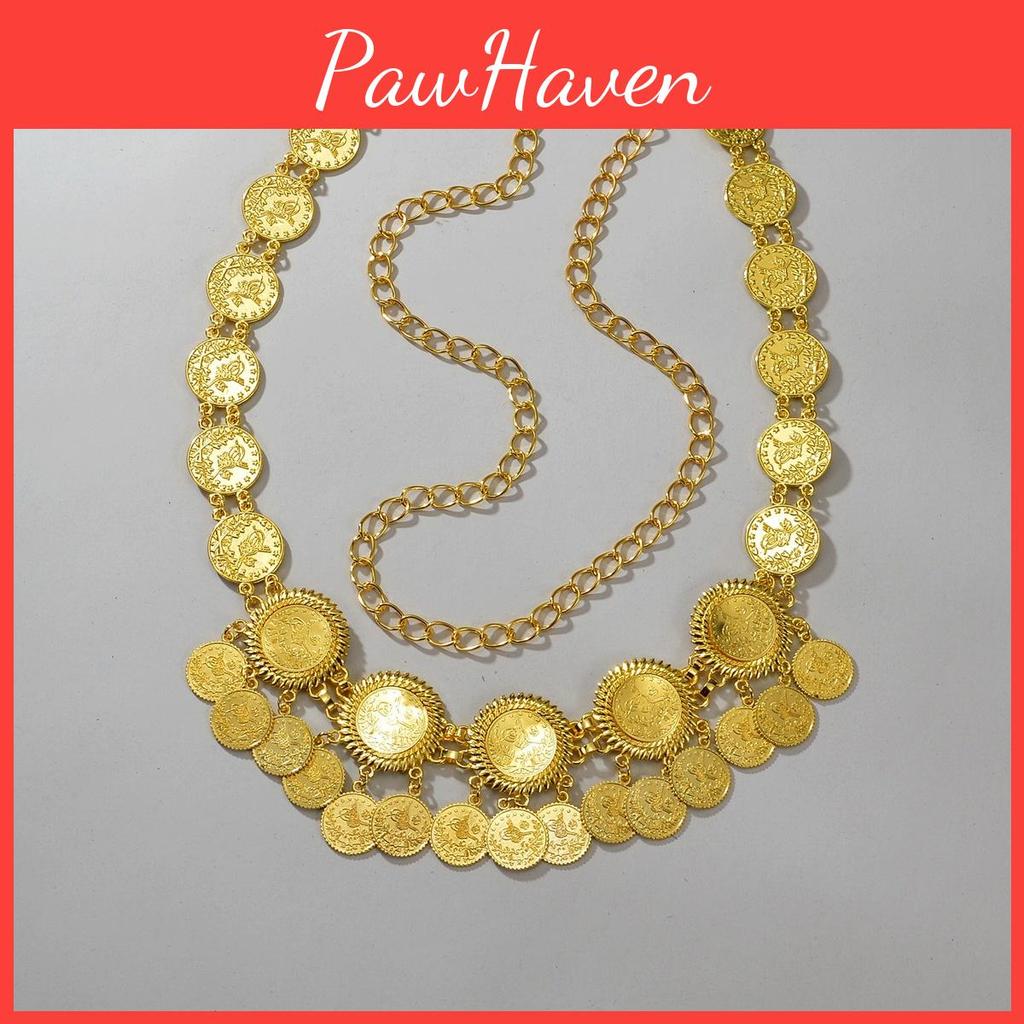 Exotic Style Gold Metal Coin Tassel Waist Chain For Women Summer Fashion Accessory