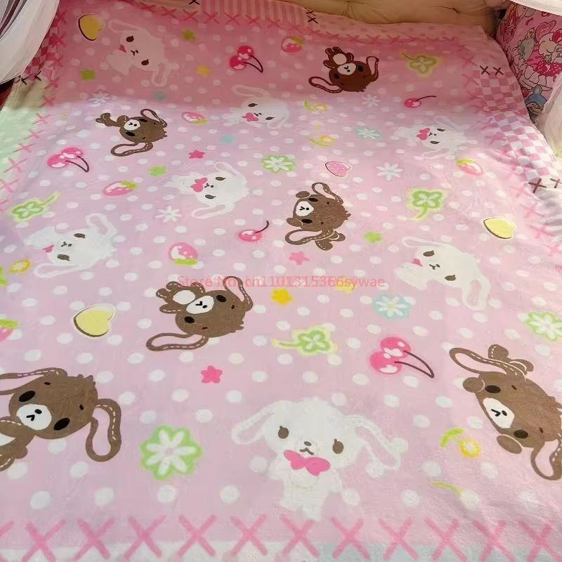 Cute Sugarbunnies Coral Plush Blanket Office Home Lounge Chair Blankets Cartoon Loving Soft Printed Blankets 1.5*2m Gifts
