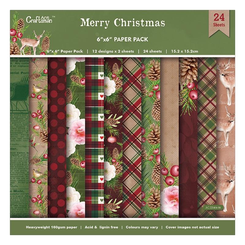 

Merry Christmas Scrapbook Paper Pad 6x6, Single-Sided Vintage Scrapbooking DIY Decorative Cardmaking Supplies, 24pcs Junk