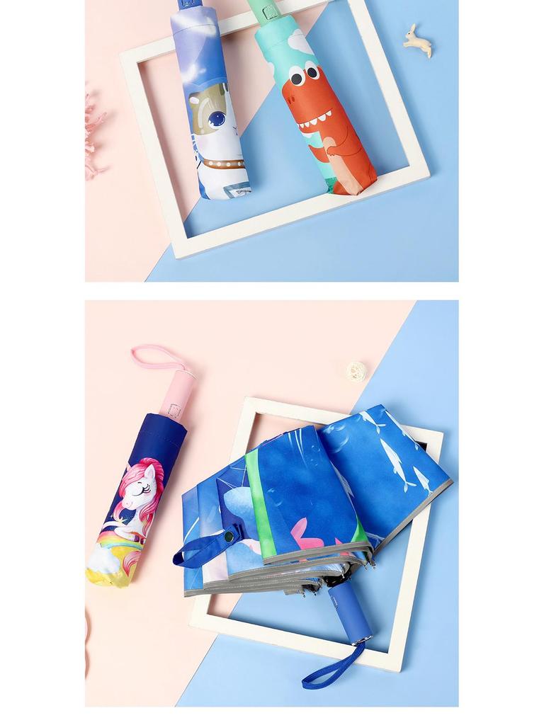 Children's Cute Print Auto Safety Anti-Rebound UV Protection Folding Parasol