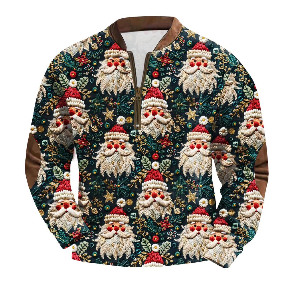Men's Fashion Christmas Printed Corduroy Zipper Shirt