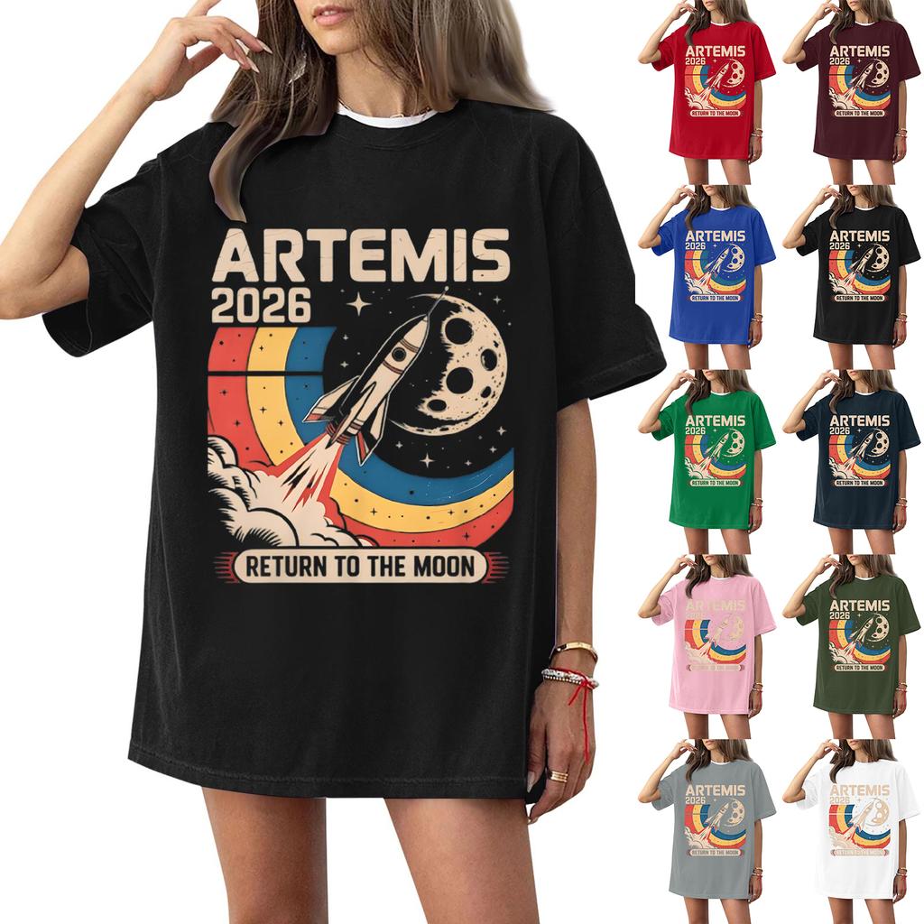 Women's Fashionable Casual Short Sleeved Printed T-Shirt Round Neck Top