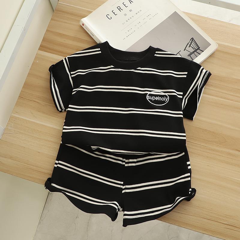 2Pcs/Sets Kids Set Casual Clothes Fashion Striped T-shirt Tops + Loose Shorts Clothing Boys Tracksuit Children Baby Clothes Suits