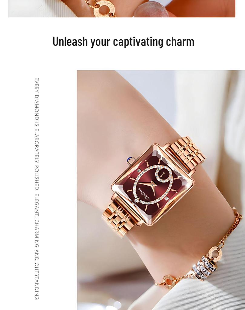 Roségoldene Damen Diamantuhr - High-End Mode, Zwei-Zeiger-Werk, TikTok viraler Stil