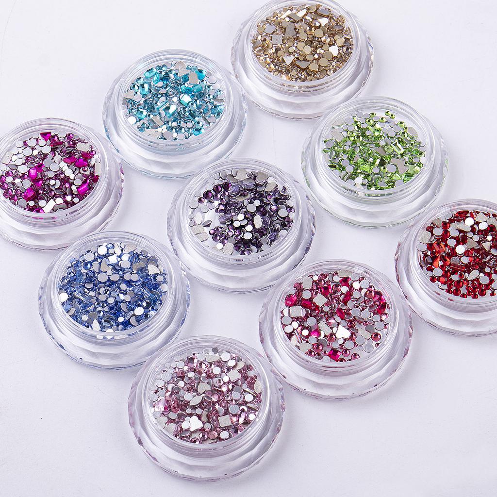 Mini Small Nail Art Mixed Warm Elf Aurora Flat Bottom Special-Shaped Diamond Diy Round Box