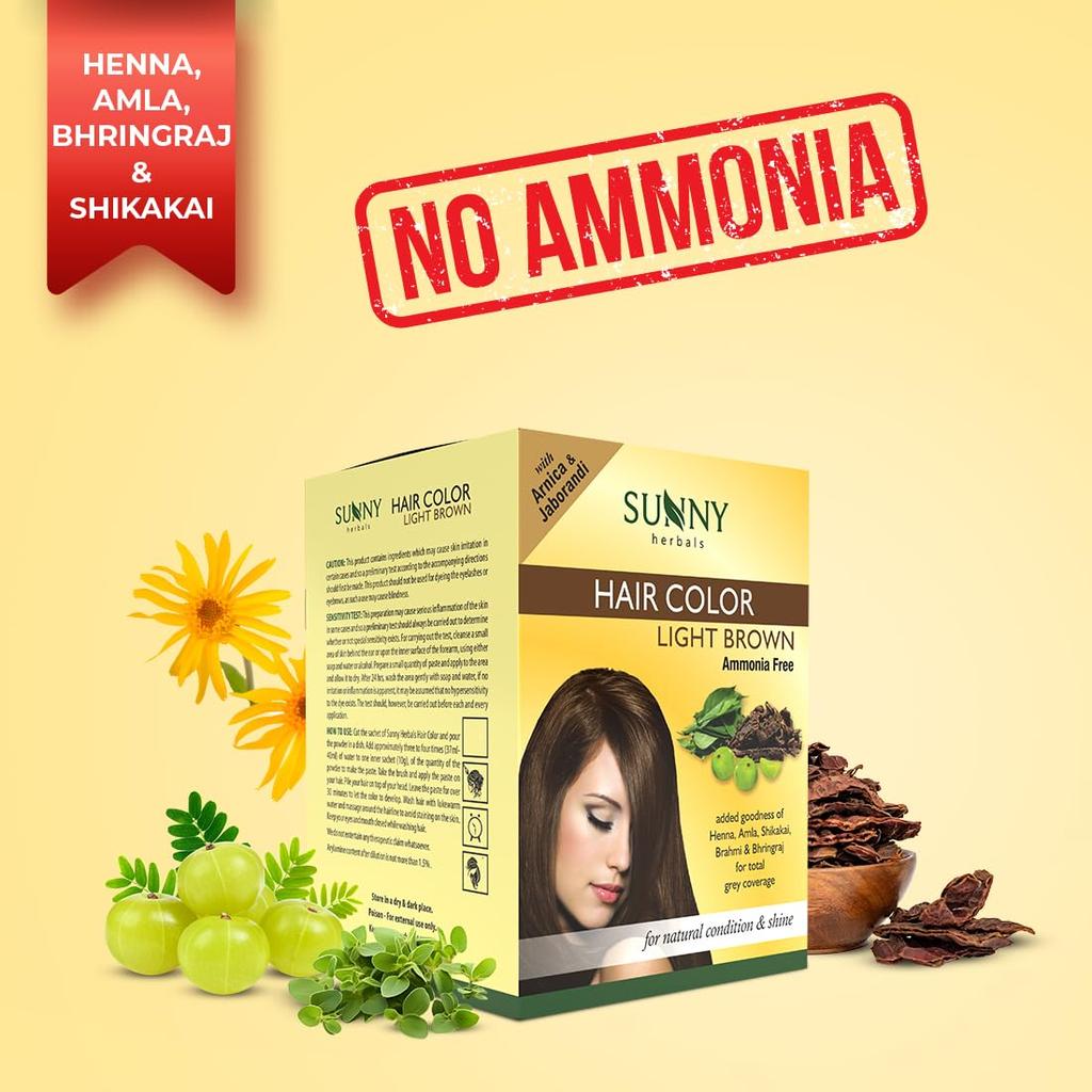Sunny Herbals Light Brown Hair Color 20G X 4 Pack | Natural, Ammonia-Free, Long-Lasting Hair Dye for Soft Shiny Hair