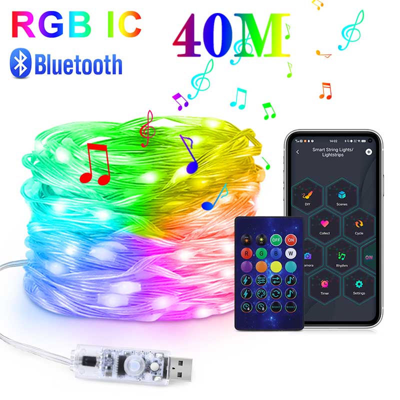 

40M RGBIC LED Гирлянда WS2812B Bluetooth USB Музыкальный Режим Dream Color Свет 5V Рождество День Рождения Вечеринка Гирлянда Декор Сказочные Огни Дом 1m
