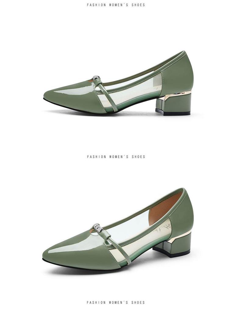 2025 New Style Women's Soft Leather Mid Heel Shoes, Chunky Heel, Pointed Toe, Shallow Mouth, Versatile Design for Spring/Autumn.