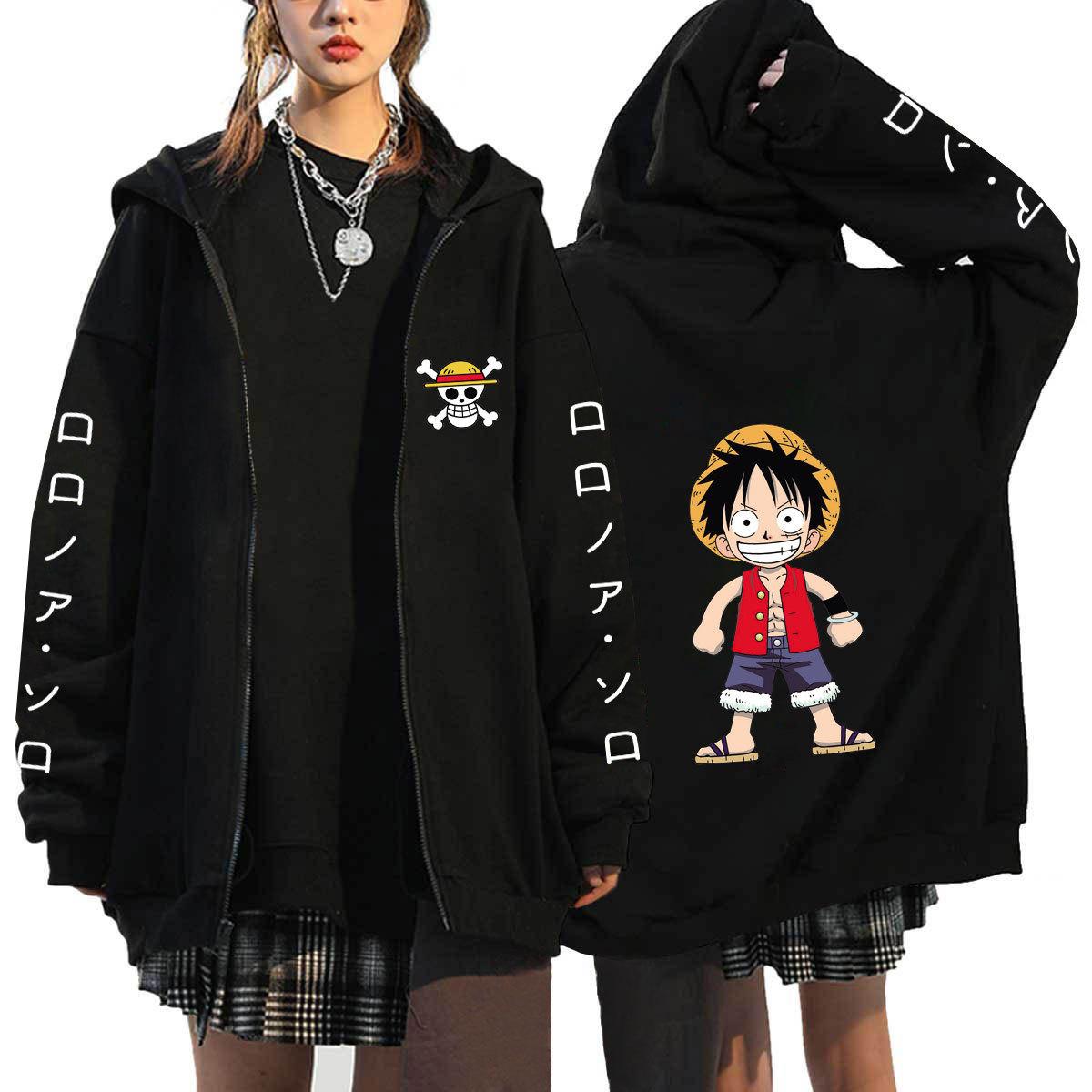 

ONE PIECE Japanese Anime Luffy Chopper Zipper Hoodies Sweatshirts Women Men Cartoon Jackets Sweatshirt Unisex Streetwear Autumn Coats Tops Cardigan S чорний