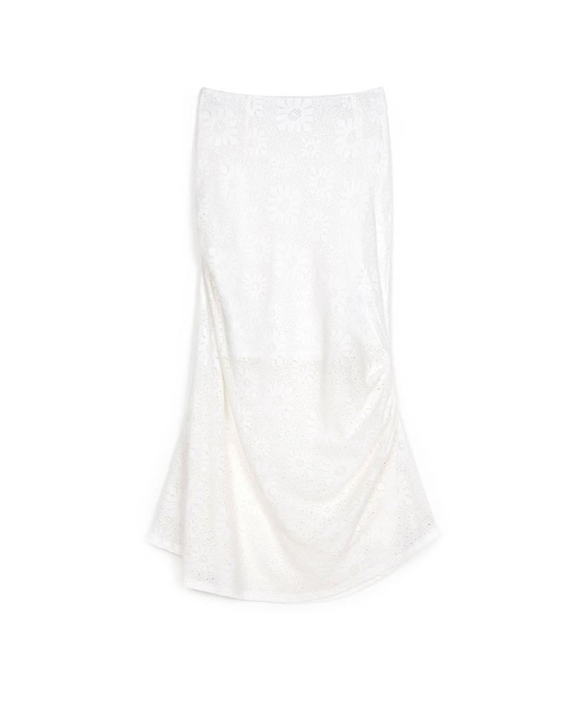 Three To Eighty Unbalance Crochet Shirring Skirt White