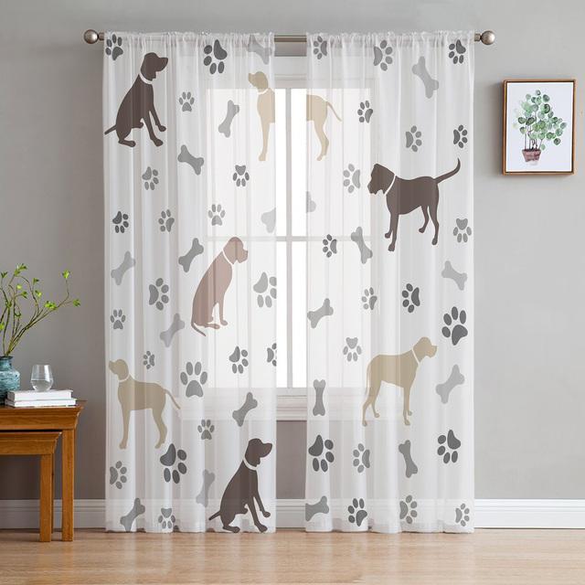 

Тюлевые шторы с изображением лапы питомца из мультфильма для гостиной, украшения спальни, шифоновая прозрачная вуаль, кухонные оконные занавески, шторы 1 PCS W150XH250cm