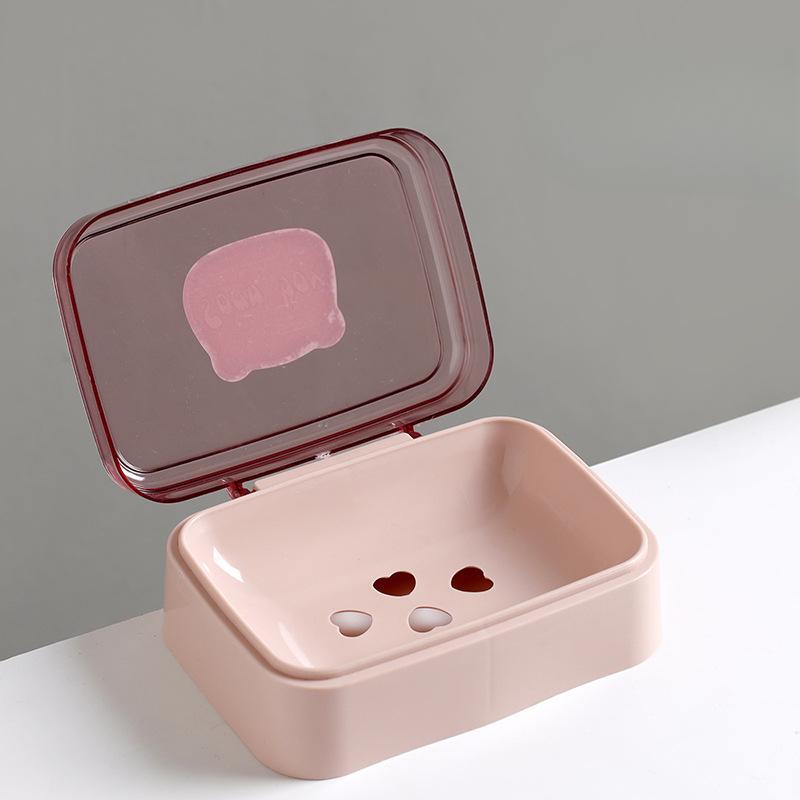 

Covered Soap BoxNo Water AccumulationDraining Soap RackBathroom Travel Portable Soap Box 9.8*14 рожевий