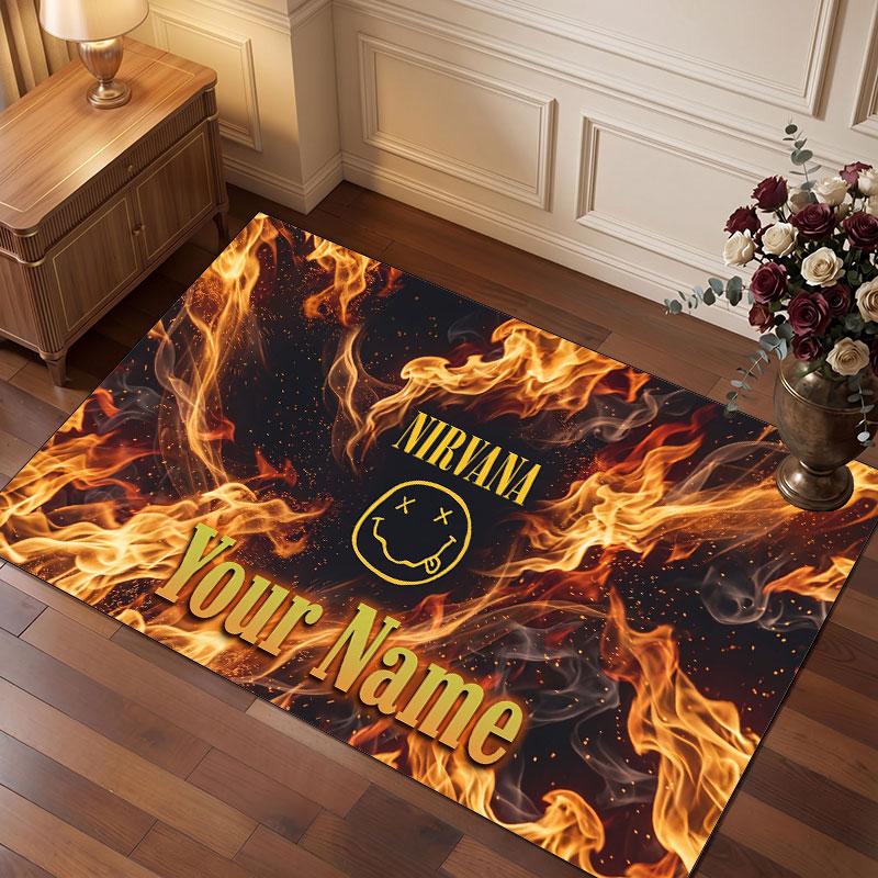 Nirvana Personalized Crystal Velvet Carpet, Customized Name Text Soft Anti‑Slip Rug for Living Room Bedroom