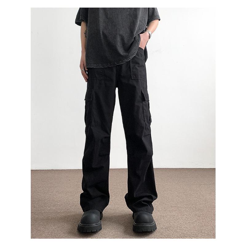 Men s Loose Fit Multi-Pocket Cargo Pants - Casual Straight Leg Utility Trousers for Street Style S