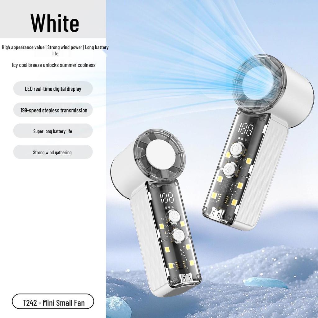 T242 Mini Portable USB Rechargeable Handheld Fan with Digital Display and High-Speed Turbine