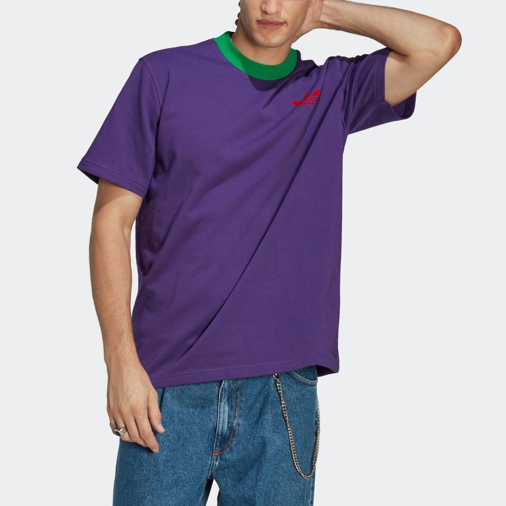 Adidas Originals Trefoil Tee Solid Color Logo Print Crew Neck T-Shirt Men Tops Purple IB3434