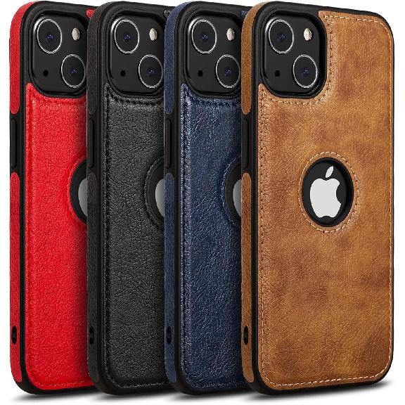 Classy Design Luxury Leather Phone Case for iPhone 13 Non-Slip Grip Full Body Ultra Slim Protective Case (2021,6.1”) (Brown)