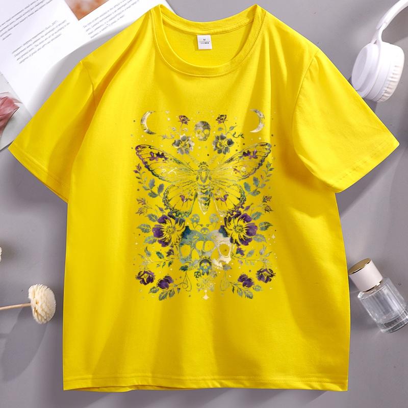 Gothic Moth T Shirt Unisex Unisex Witchy Floral Skull Tee Dark RoUnisexce TShirt Unisex Unisex Vintage Cotton Short Sleeve Tshirt Clothes