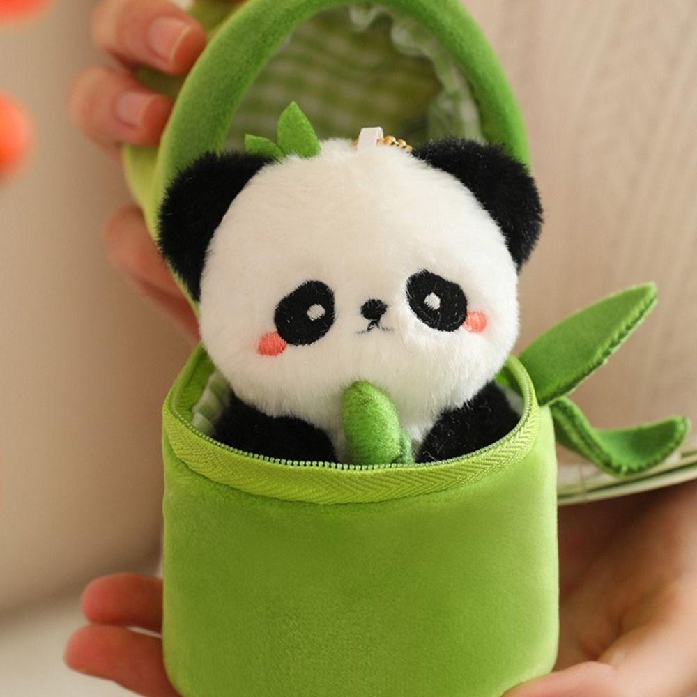 Niedlicher Bambusrohr-Taschenanhänger Plüsch gefüllt Kawaii Tieranhänger Panda Schlüsselanhänger Rucksack Dekor